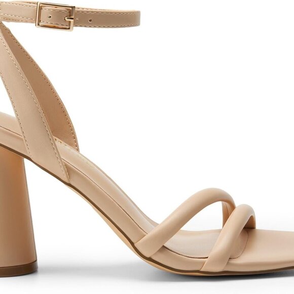 Women's Faux Leather Nude-PU Open Square Toe Ankle Strap Party Sandals - Picture 2 of 7